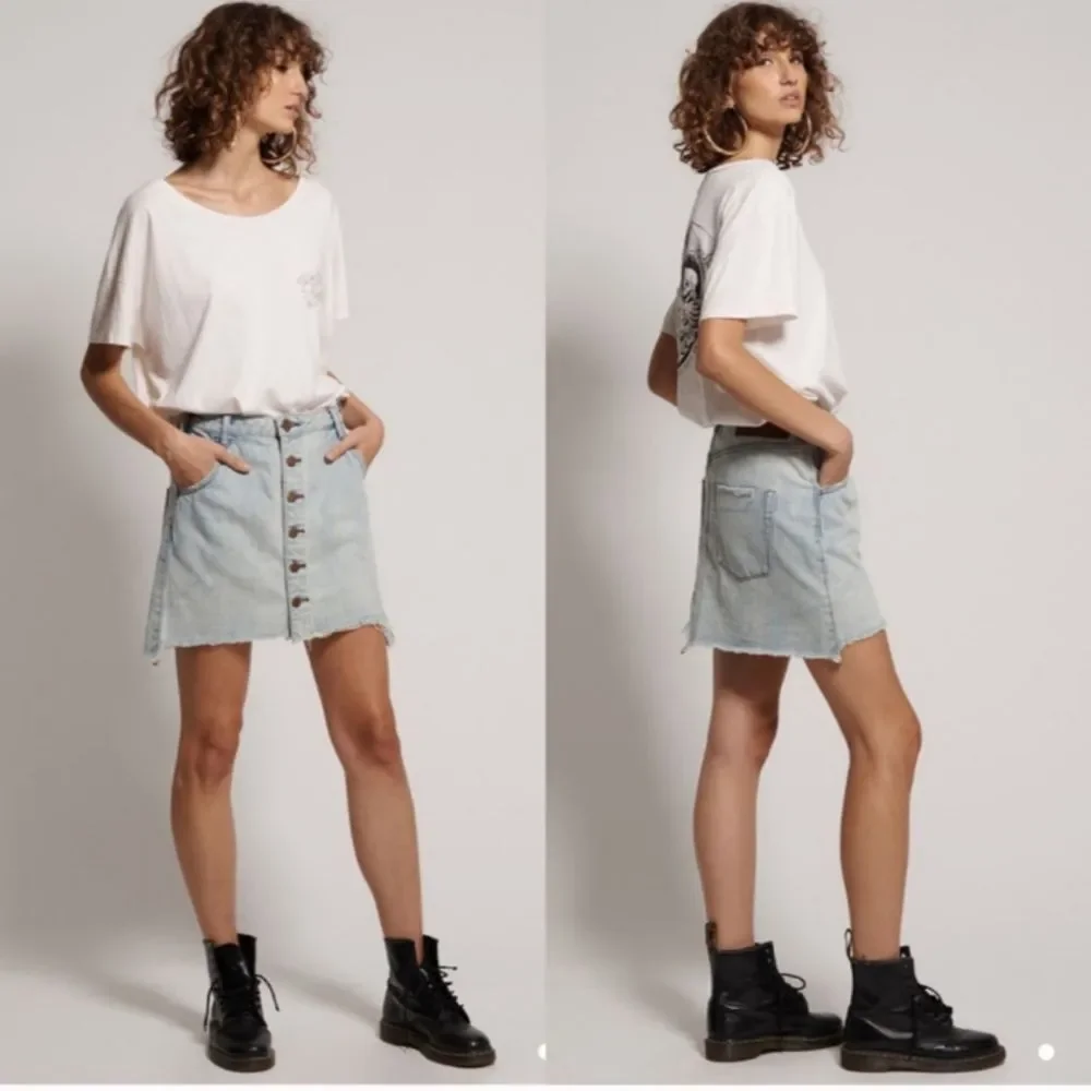One Teaspoon Viper High Waist Denim Mini Skirt Size 24 Faded Distressed Edge